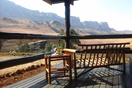 Greenfire Lodge Drakensberg uitzicht vanaf blokhut terras